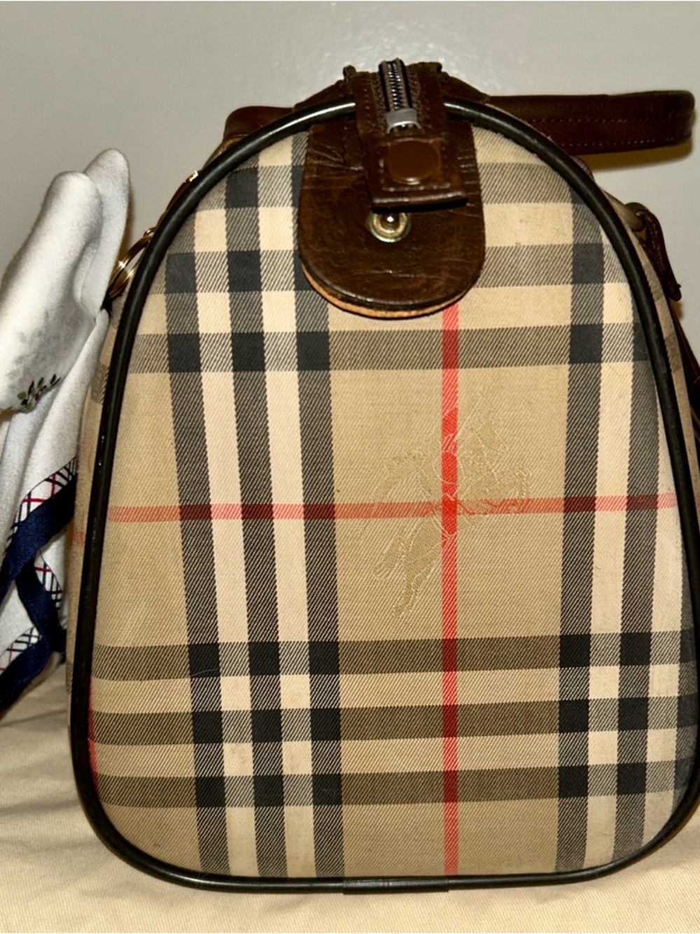 BURBERRYS Nova Check Canvas &
Leather Handbag. With Burberrys Handkerchief. - Picture 6 of 13